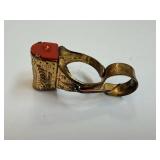 Lone Ranger Flashlight Ring - Vintage Brass, Red Cabochon, Wheat Engraving