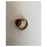 Captain Midnight Mystic Sun God Ring - Red Rectangular Stone in Ornate Gold-Tone Band