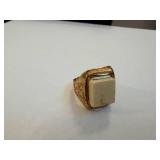 Sky King Ring Radar Signal - Gold-tone Band with Pale Rectangular Top