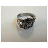 Ring - Native American Chief Headdress Motif, Silver-tone