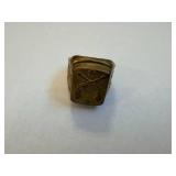 Gold-Tone Signet Ring with Crest: Crossed Swords & Star Emblem