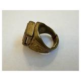 Gold-Tone Signet Ring with Crest: Crossed Swords & Star Emblem