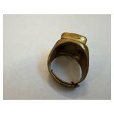 Gold-Tone Signet Ring with Crest: Crossed Swords & Star Emblem