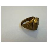 Gold-Tone Signet Ring with Crest: Crossed Swords & Star Emblem