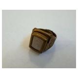 Tom Mix magnet ring - Brass-tone ring with square inset plate