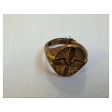 Captain Frank Hawks Ring - Winged Propeller Medallion, Gold-Toned Vintage Signet