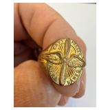Captain Frank Hawks Ring - Winged Propeller Medallion, Gold-Toned Vintage Signet