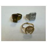 Vintage Costume Rings Lot - Horseshoe Ring, Silver Square-Top Ring, Bronze Rectangular Top