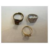 Vintage Costume Rings Lot - Horseshoe Ring, Silver Square-Top Ring, Bronze Rectangular Top