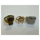 Vintage Costume Rings Lot - Horseshoe Ring, Silver Square-Top Ring, Bronze Rectangular Top