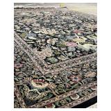 Persian-Style Floral Oriental Rug - Black Field with Fringed Edges