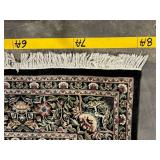 Persian-Style Floral Oriental Rug - Black Field with Fringed Edges
