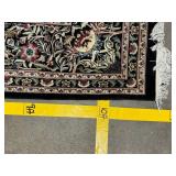 Persian-Style Floral Oriental Rug - Black Field with Fringed Edges