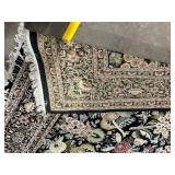 Persian-Style Floral Oriental Rug - Black Field with Fringed Edges