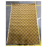 6x9 ft Gold Trellis Area Rug with Floral Leaf Motif - Mustard & Sage Tones