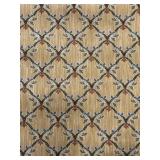 6x9 ft Gold Trellis Area Rug with Floral Leaf Motif - Mustard & Sage Tones
