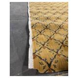 6x9 ft Gold Trellis Area Rug with Floral Leaf Motif - Mustard & Sage Tones