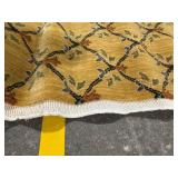 6x9 ft Gold Trellis Area Rug with Floral Leaf Motif - Mustard & Sage Tones