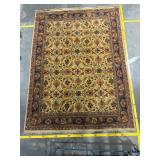 Persian-Style Wool Area Rug - Floral Gold Field with Navy Border - 8x11 ft