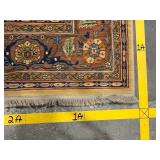 Persian-Style Wool Area Rug - Floral Gold Field with Navy Border - 8x11 ft