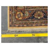 Persian-Style Wool Area Rug - Floral Gold Field with Navy Border - 8x11 ft