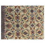 Persian-Style Wool Area Rug - Floral Gold Field with Navy Border - 8x11 ft