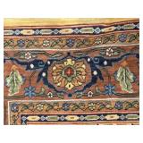 Persian-Style Wool Area Rug - Floral Gold Field with Navy Border - 8x11 ft