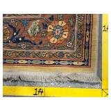 Persian-Style Wool Area Rug - Floral Gold Field with Navy Border - 8x11 ft