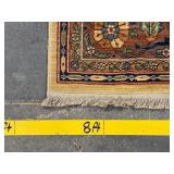 Persian-Style Wool Area Rug - Floral Gold Field with Navy Border - 8x11 ft