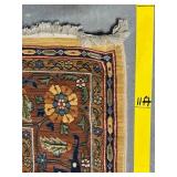 Persian-Style Wool Area Rug - Floral Gold Field with Navy Border - 8x11 ft