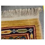 Persian-Style Wool Area Rug - Floral Gold Field with Navy Border - 8x11 ft