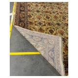 Persian-Style Wool Area Rug - Floral Gold Field with Navy Border - 8x11 ft