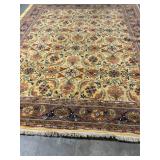 Persian-Style Wool Area Rug - Floral Gold Field with Navy Border - 8x11 ft