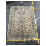 Floral Medallion Area Rug - Beige Field with Sage Blue Border
