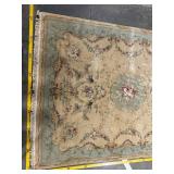 Floral Medallion Area Rug - Beige Field with Sage Blue Border