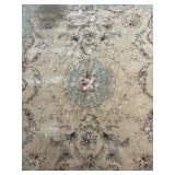 Floral Medallion Area Rug - Beige Field with Sage Blue Border