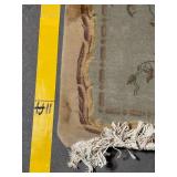 Floral Medallion Area Rug - Beige Field with Sage Blue Border