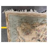 Floral Medallion Area Rug - Beige Field with Sage Blue Border