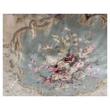 Floral Medallion Area Rug - Beige Field with Sage Blue Border