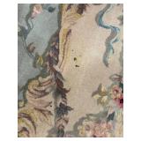 Floral Medallion Area Rug - Beige Field with Sage Blue Border