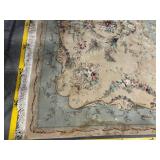 Floral Medallion Area Rug - Beige Field with Sage Blue Border