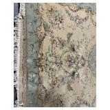 Floral Medallion Area Rug - Beige Field with Sage Blue Border
