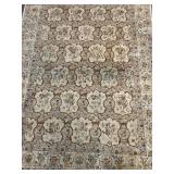 Oriental Floral Medallion Area Rug 9x12 ft Ivory Cream with Brown Border
