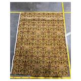 Golden Floral Rug with Green Lattice - Fringed Edge, Vintage Oriental Style Area Rug