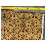 Golden Floral Rug with Green Lattice - Fringed Edge, Vintage Oriental Style Area Rug
