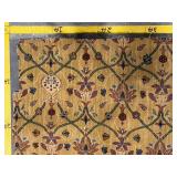 Golden Floral Rug with Green Lattice - Fringed Edge, Vintage Oriental Style Area Rug