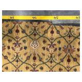 Golden Floral Rug with Green Lattice - Fringed Edge, Vintage Oriental Style Area Rug