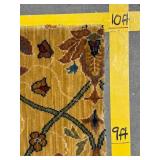 Golden Floral Rug with Green Lattice - Fringed Edge, Vintage Oriental Style Area Rug