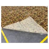 Golden Floral Rug with Green Lattice - Fringed Edge, Vintage Oriental Style Area Rug