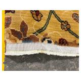 Golden Floral Rug with Green Lattice - Fringed Edge, Vintage Oriental Style Area Rug